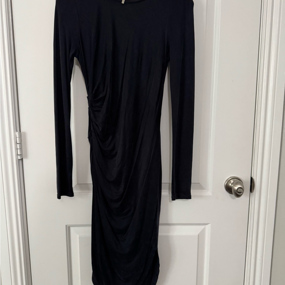 Halston Heritage Black Ruched Long Sleeve Bodycon Dress